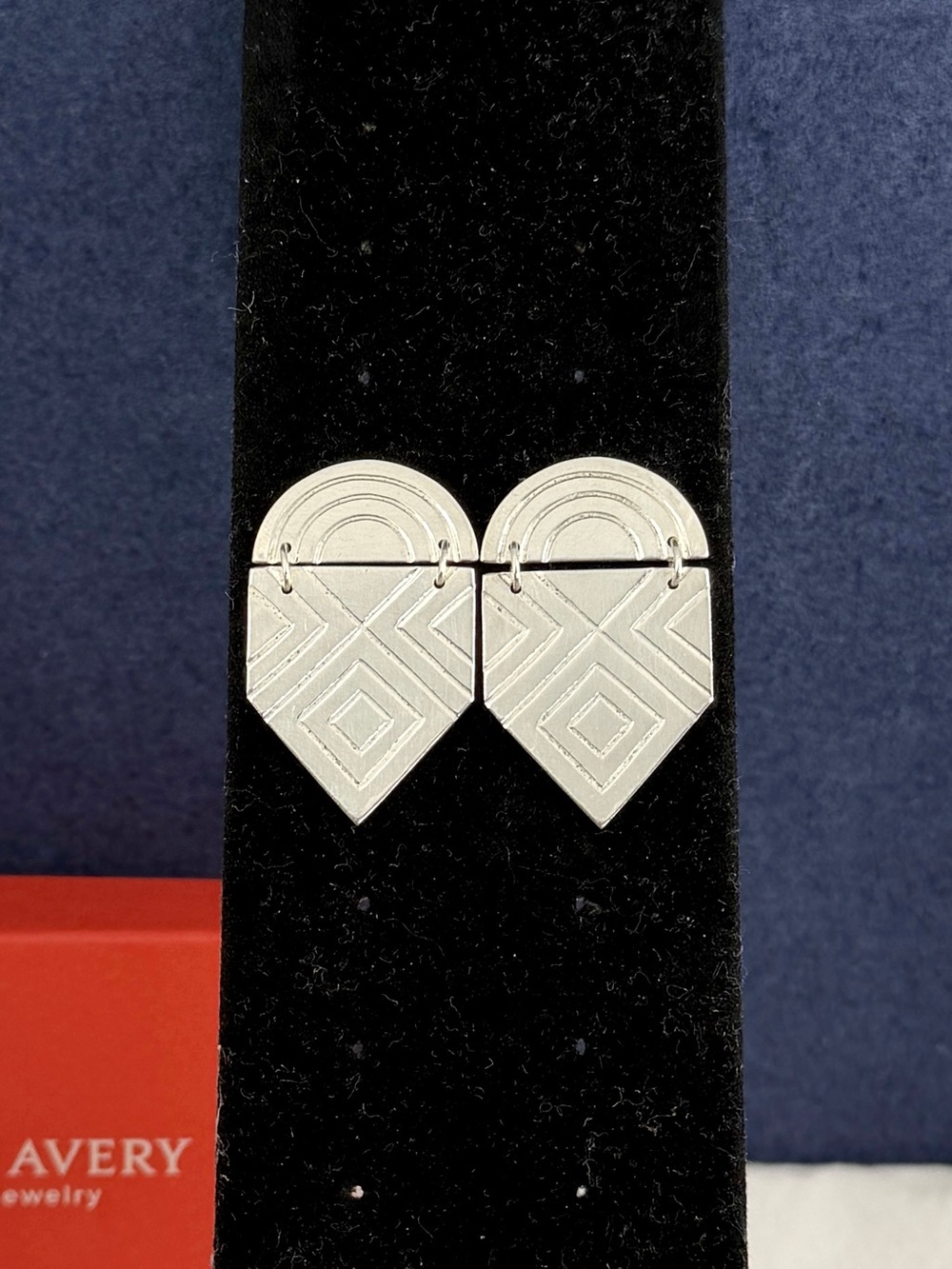 JAMES AVERY Sterling Etched Aztec Chevron Geometric Dangle Stud Earrings RETIRED